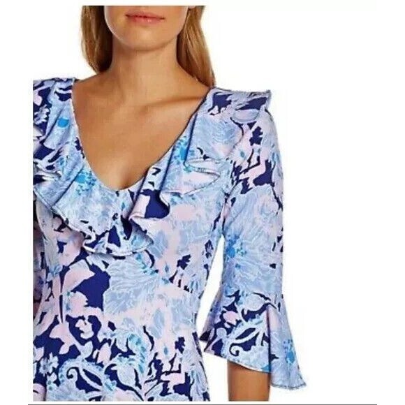 Lilly Pulitzer Stirling Dress BRIGHT NAVY Pink AMORE PLEASE Empire Midi size S - Picture 2 of 10